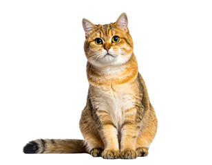 Fototapeta premium Golden Tabby Cat Sitting Calmly, Symbol of Warm Companionship PNG