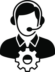 Customer support agent with headset icon a sleek silhouette on transparent background