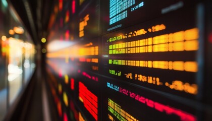 Abstract data stream: colorful digital information flowing on screens