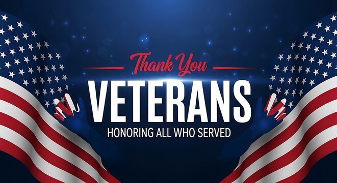 A patriotic tribute honoring veterans with american flags and thankful message