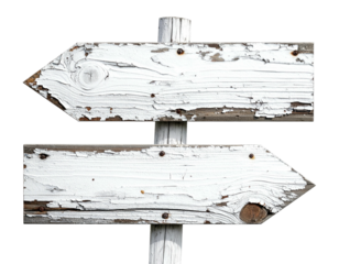 Weathered white wooden directional signs