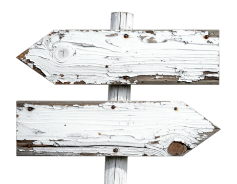 Weathered white wooden directional signs