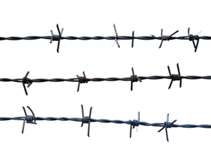 Three rows of barbed wire against a black background