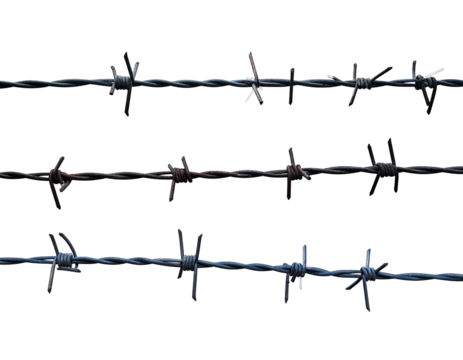 Three rows of barbed wire against a black background