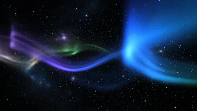 Graceful Waving Cosmic Light Trails Resembling Aurora, a Seamlessly Looping Abstract Galaxy Scene loop, energy, waving