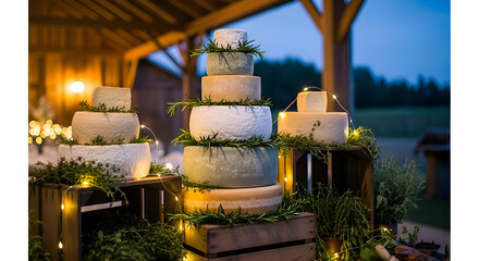 Cheese Cake Tower Decorated For Wedding, Rustic Elegant Event Photography