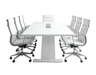 White conference table with chairs.  Modern, professional