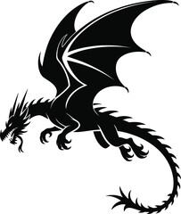 Detailed black dragon in flight a striking visual on transparent background silhouette