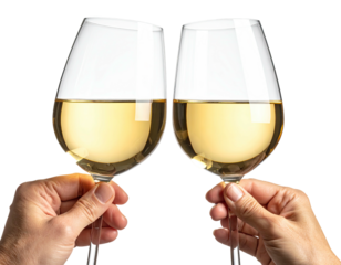 Two wine glasses clinking in celebration