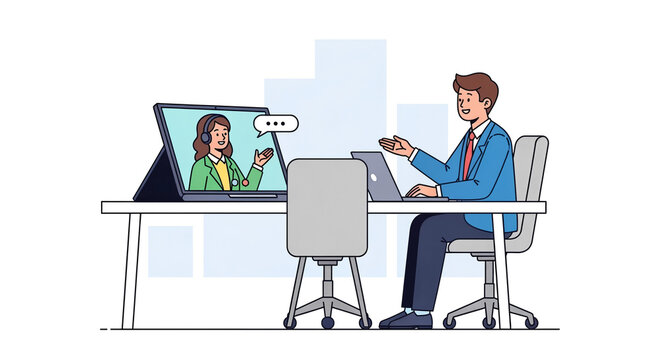 Business Man and Woman on Video Conference for Remote Customer Support or Online Meeting