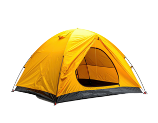 Bright yellow dome tent against black background