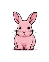 Cute pink cartoon rabbit sitting adorably with big ears and round eyes.