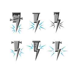 Collection of six frankenstein bolt and lightning icons, isolated on transparent background