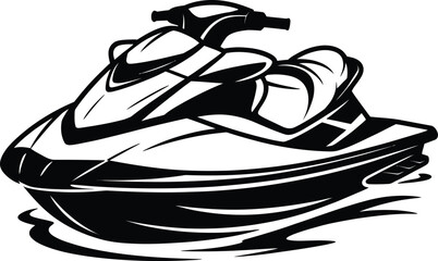 Black jet ski graphic design element on transparent background silhouette