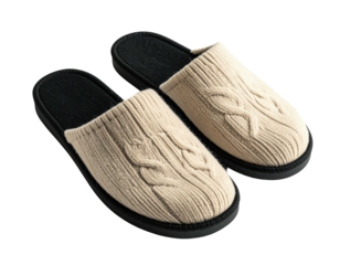 Knitted house slippers, cream color