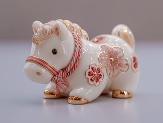 白い馬の高級な陶器の置き物。午年のお祝い