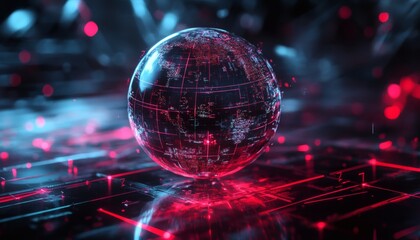Futuristic digital globe on a dark circuit board
