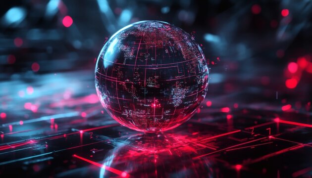 Futuristic digital globe on a dark circuit board
