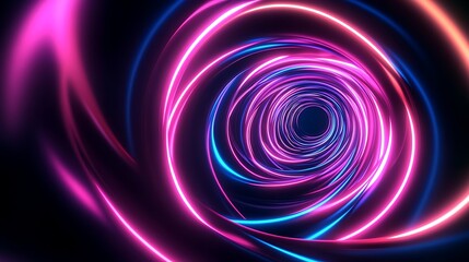 A vibrant abstract image with swirling neon light trails