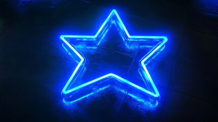 A striking neon blue star glowing brightly in a dark environment