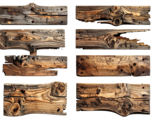 Nine weathered wooden planks, showing texture and damage
