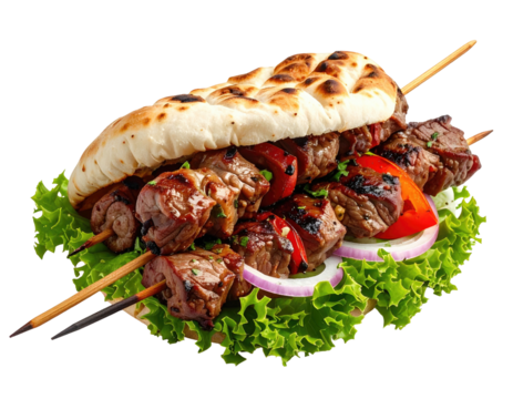 Grilled meat skewers in a pita