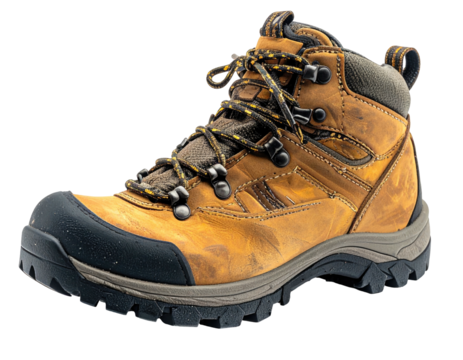 Close-up of a tan hiking boot