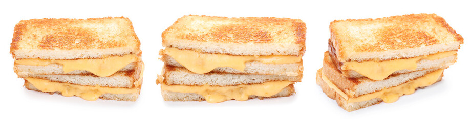 Yummy sandwiches with cheese isolated on white, collage