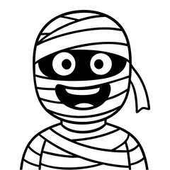 Cute Mummy Character Vector Illustration. Outline Design. Coloring Book Page. SVG. Transparent Background. Printable Halloween Design.