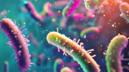 A vivid microscopic view of colorful bacteria reveals intricate structures under scientific study, providing valuable insights complex nature and life functions, and opening new avenues for research