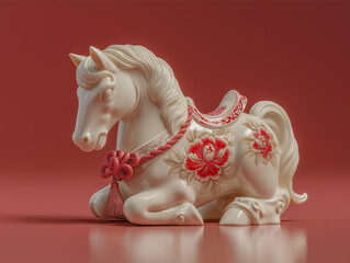 白い馬の高級な陶器の置き物。午年のお祝い