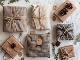 Fototapeta premium Gift wrapping ideas for special occasions home photography cozy atmosphere top-down view creative presentation