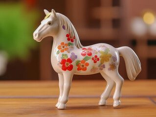 白い馬の高級な陶器の置き物。午年のお祝い