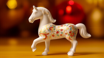 白い馬の高級な陶器の置き物。午年のお祝い
