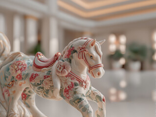 白い馬の高級な陶器の置き物。午年のお祝い