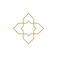 Elegant geometric line art with a gold ornamental pattern forming a symmetrical cross shape. Minimalist and modern design ideal for logos, decor, branding, and digital graphic projects.