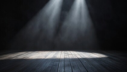 Obraz premium Dark wooden floor illuminated by two spotlights