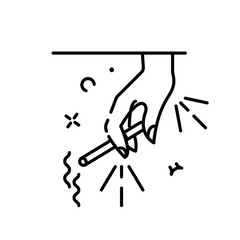 Illustration of a Pregnant Woman's Hand Holding a Lit Cigarette with Abstract Shapes and Lines Against a Transparent Background