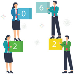 Team builds successful 2026 with teamwork and collaboration, reaching goals together for a bright future, celebrating achievement and success