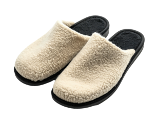 Pair of beige fleece-lined slippers