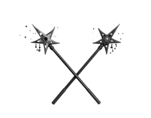Two crossed magic wands with star-shaped ends