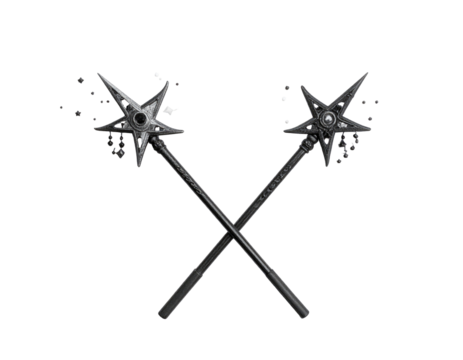 Two crossed magic wands with star-shaped ends