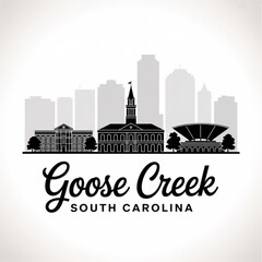 Naklejka premium Goose Creek South Carolina Skyline Silhouette — Growing Charleston Suburb Vector Illustration