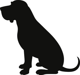 Black silhouette of a seated basset hound on transparent background