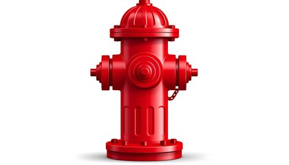 A bright red, fully rendered fire hydrant, showcasing its various components on a clean white background. The object is positioned centrally
