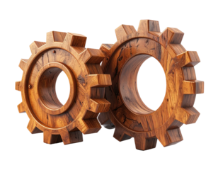 Two wooden gears, 3D render