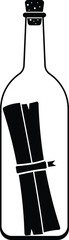 Message in a Bottle Silhouette. Black and White Icon Design Elements on Isolated White Background