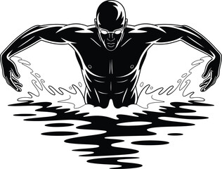 Dynamic swimmer illustration in action water splash perfect for designs on transparent background silhouette