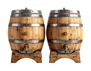 Fototapeta premium Two wooden barrels on stands