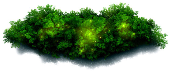 Lush Green Fantasy Garden with Sparkling Elements Isolate on Transparent Background, cutout, png